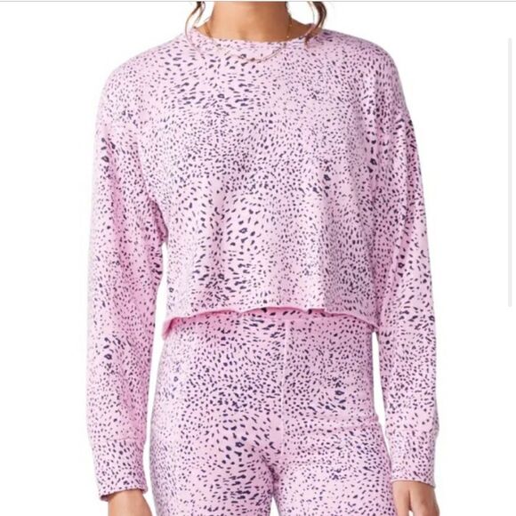 MONROW Mini Cheetah Print Lightweight Cropped Long Sleeve Tee - Picture 1 of 8